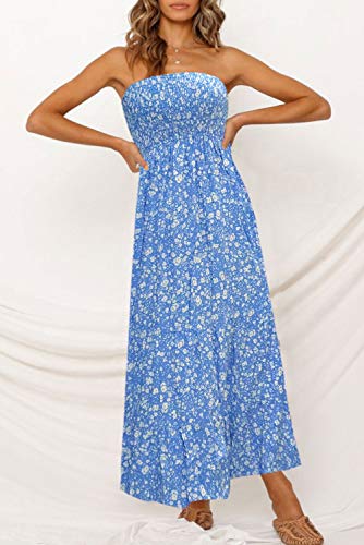 ZESICA Women's 2023 Summer Bohemian Floral Printed Strapless Beach Party Long Maxi Dress - Image 4