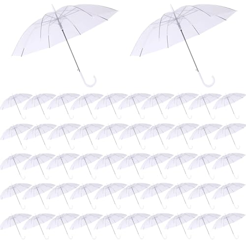 50 Pcs Wedding Clear Umbrella Bulk for Rain, Large Windproof Stick Umbrellas with J-Hook Handle for Wedding Bride Groom Photography, Prom, Graduation, Golf, Parties and Outdoor Events