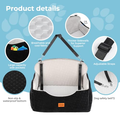 KYG Car Seat Dog Medium / Large Dogs up to 55 lb, Waterproof Dog Seat Car with Two Cushions, Washable Dog Basket, Car Back Seat, Removable for Easy Cleaning, Can Be Used All Year Round
