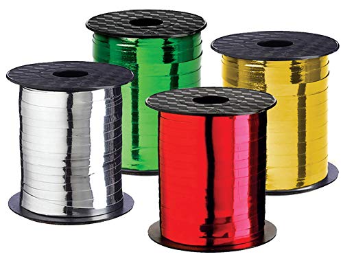 Xmas Ribbon - Christmas Gift Ribbon Set of 4 Rolls Silver Red Green Gold Curling Ribbons Thin for Holiday Gifts Wrapping & Decoration