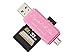 COASD Memory Card Reader SD OTG Adapter and USB 2.0 Portable for SDXC, SDHC, SD, MMC, RS-MMC, Micro SDXC, Micro SD, Micro SDHC Card and UHS-I Card (Pink)