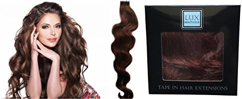 18" Color 04 Medium/Chocolate Wavy 20 Pcs per Package Indian Remy Human Tape In Hair Extensions by Lux Beauty Club