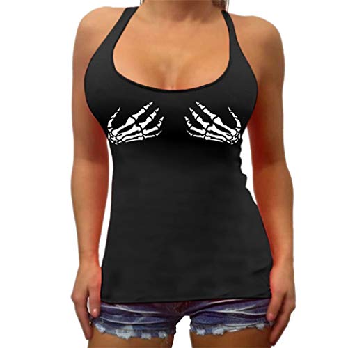 TIFENNY Women's Sexy Sleeveless Claw Print O-Neck Shirt Summer Sport Casual Pullover Vest Tank Tops Tee Black