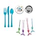 Our Deluxe Mermaid Barbie Birthday Party Supplies Pack For 12 Guests With Dessert Plates and Napkins, Tablecover, Cutlery, Cups, 12 Mermaid Tail Necklaces, Mermaid Swirl Decorations, and Exclusive Pin