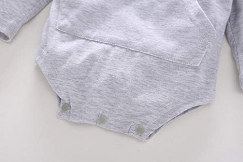 Toddler Infant Baby Girls Boys Hooded Romper Outerwear 3D Rabbit Ear Tail Bodysuit Pocket Fall Winter Outfits (Gray, 18-24 Months)