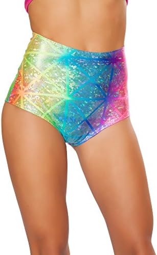 Rainbow Holographic High Waist Rave Booty Shorts Medium Large