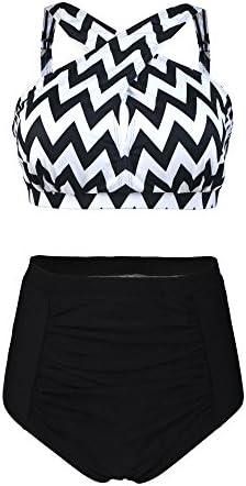 Yzan Women's Plus Size Vintage Cross High Waisted Bathing Suit Two Piece Floral Padding Swimwear