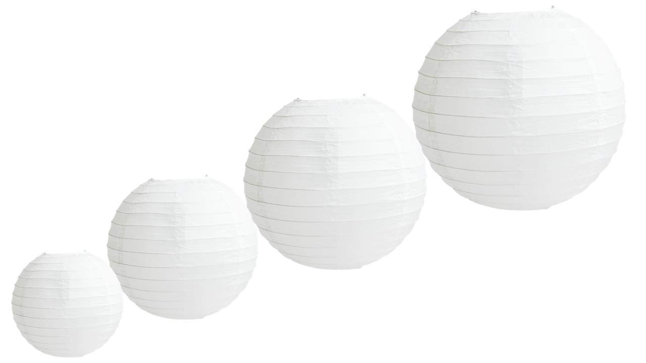 Pack of 4 Decorative Chinese Round Paper Lanterns (8", 10", 12", 14") Several Sizes and Colors lampshades (White)