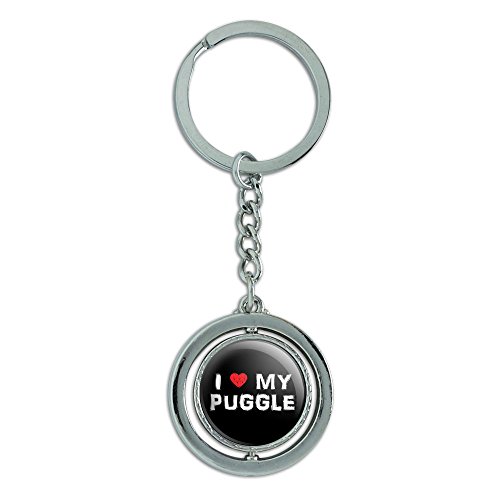 I Love My Puggle Stylish Spinning Round Metal Key Chain Keychain Ring