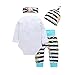 YOUNGER STAR 4Pcs Baby Girls Clothes Little Sister Long Sleeve Romper+Striped Long Pants+Hat (0-6 Months, White Stripe)