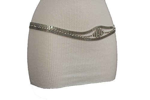 TFJ Women Silver Beads Narrow Fashion Belt Metal Chains Size S M L Silver