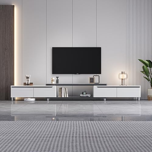 Vabches Mueble para TV de 2 Niveles para Televisores de hasta 75 Pulgadas Centro de Entretenimiento para TV Mueble con cajones Repisas Laterales Ajustables Resistente (Modelo Mejorado 220 cm)