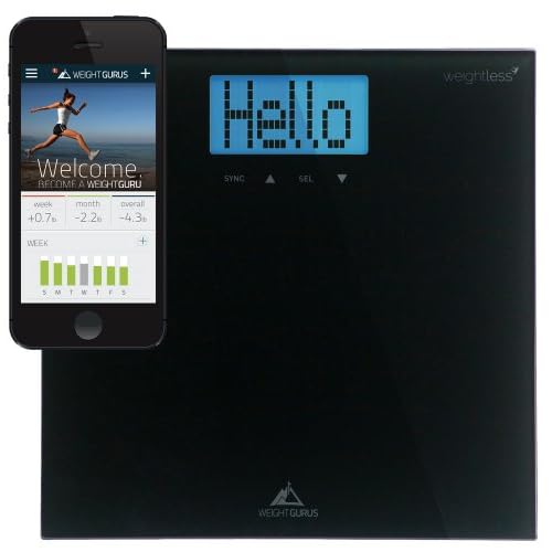 Weight Gurus Digital Bathroom Scale with Large Backlit LCD and Smartphone Tracking (Black) image