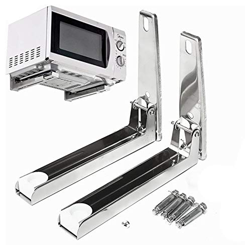 Photo 1 of Hovico Universal Stainless Steel Microwave Mount Bracket, Support Frame Steel Foldable Stretch Shelf Rack Microwave Oven Wall Mount Bracket Stainless Silver
