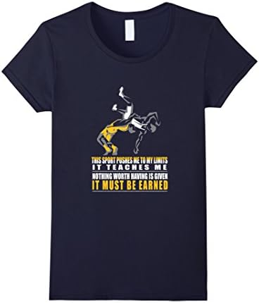 Womens IT MUST BE EARNED Wrestling T-shirt Large Navy