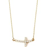 Gelin Diamond Curved Cross Necklace in 14K Solid Gold | 14k Gold Curved Cross Necklace for Women