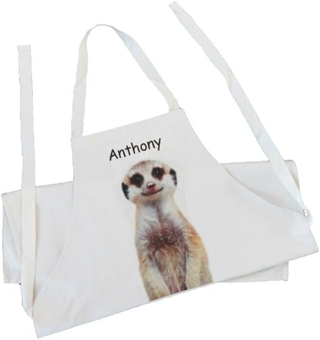 Personalised - Meerkat Design - Adult Apron - Natural (Cream) Cotton Drill