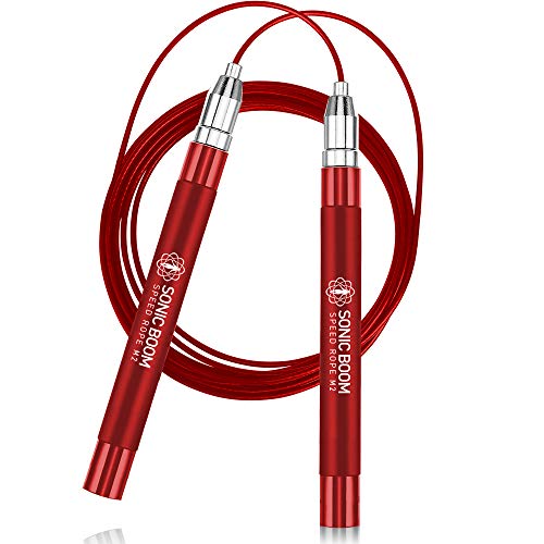 Sonic Boom M2 High Speed Jump Rope - Patent Pending Self-Locking, Screw-Free Design - Weighted, 360 Degree Spin, Silicone Grip with 2 Speed Rope Cables for Crossfit, Home Workout, & More