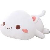 Jensquaify Cat Stuffed Animals, Soft Cat Plush Pillow Kawaii Kitten Stuffed Animal Toy Gifts for Kids (White Round Eyes, 13.7")