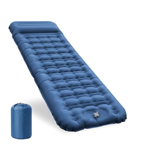 CIXMUS Aufblasbare Isomatte Camping mit Fußpumpe und Kopfkissen, 12 cm verdickt – Bequem, Ultraleicht, Kleines Packmaß, Koppelbar – Ideal für Wandern,