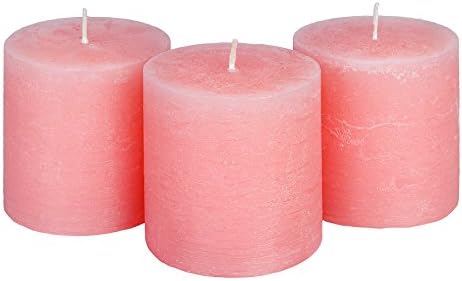Candle Atelier Shell Pink 3" x 3" Handmade Pillar Candles, Fragrance-free, Set of 3