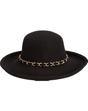 Womens Wide Up Brim Wool Felt Hat with Gold Chain Trim 221