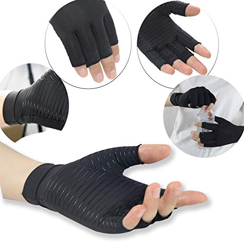 Vlela Copper Arthritis Compression Gloves Women Men Relieve Hand Pain Swelling and Carpal Tunnel Fingerless for Typing, Support for Joints, Medium