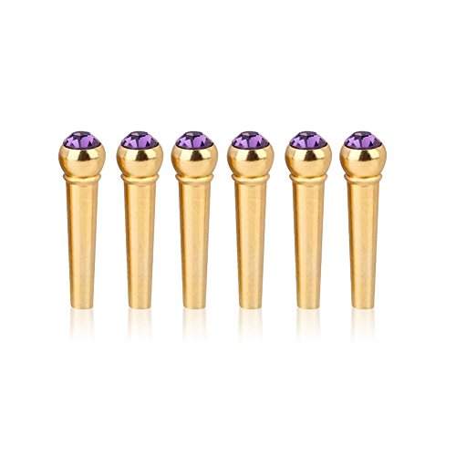 Bnineteenteam Guitar Bridge Pins, Brass Material Guitar Bridge Pins with Crystal Glass Dot Decor Head (6Pcs)(purple)