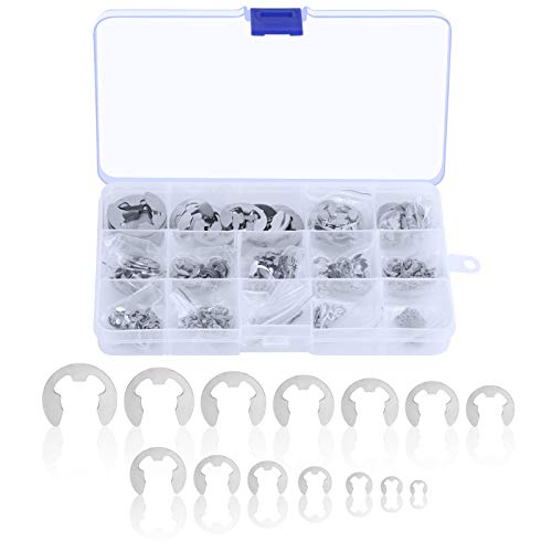 TAZEMAT 450 Stück Edelstahl E-Clip Sicherungsring Sortiment Sprengring 14 GröÃen 1,2 bis 13 mm mit Aufbewahrungenbox Sicherungsscheiben Sortiment für Wellennut Maschine Automotive