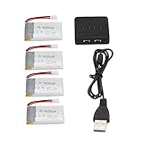 RC battery charger, Potensic 3.7V 650mAh 25C Lipo Battery(4PCS) with 4 In 1 X4 Battery Charger for Syma X5 X5C X5C-1 X5SW X5SC FJPJ0092