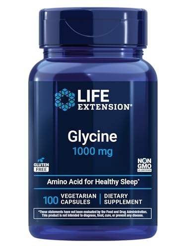 Life Extension Glycine, 1000 mg, Amino Acid That Promotes Healthy Sleep, Gluten-Free, Non-GMO, Vegetarian, 100 Capsules