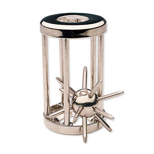 Bits and Pieces - Trapped Satellite Metal Brainteaser Puzzle - Metal Spiked Ball in Steel Chamber - Brainteaser Puzzle Measures 3