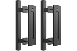 SKYSEN 2 Pack 12" Barn Door Handles, Sliding barn Door Pull Handle, No Gap Flat Plate Design- Heavy Duty- Square- Easy to Install- Matt Black (685-2)