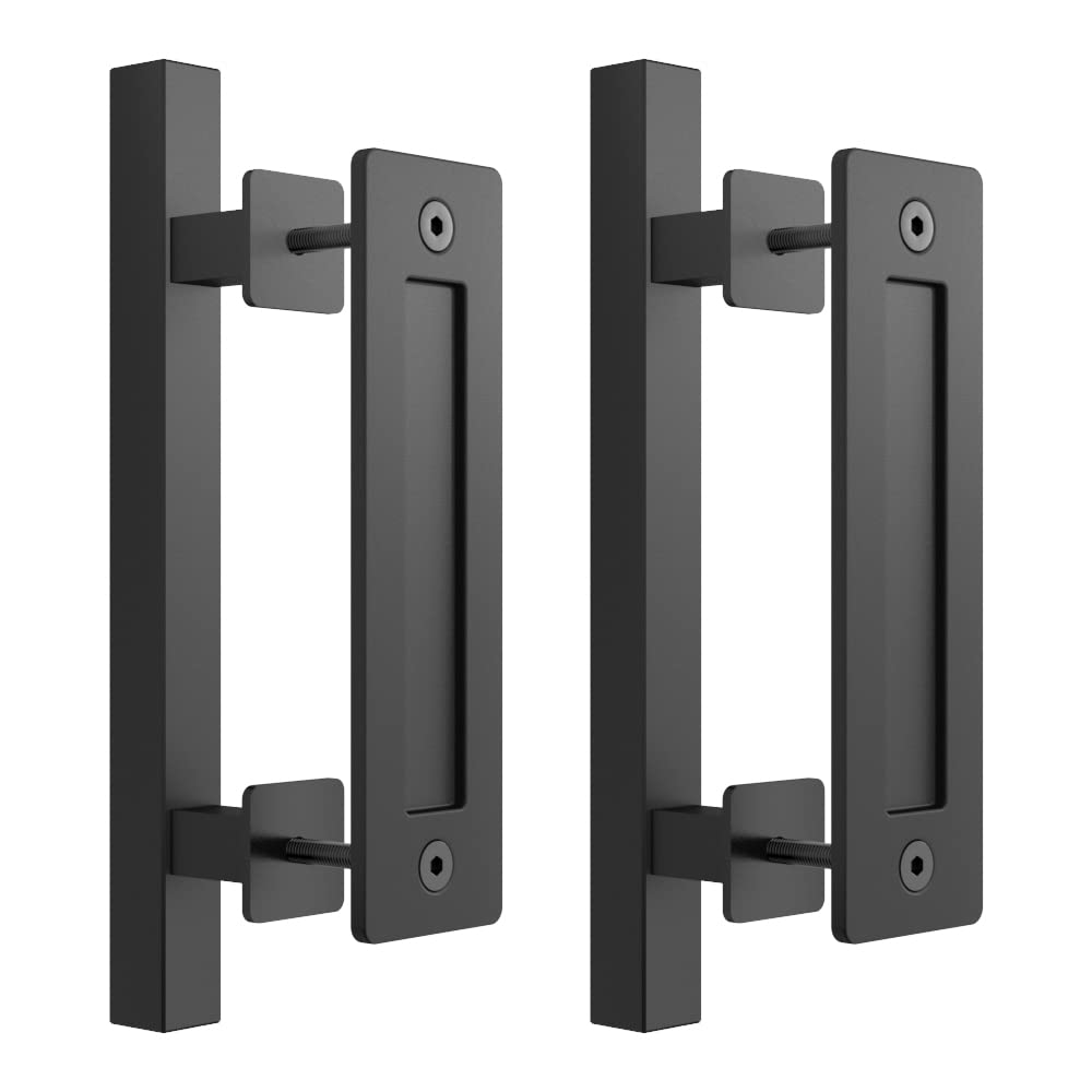 Photo 1 of SKYSEN 2 Pack 12" Barn Door Handles, Sliding barn Door Pull Handle, No Gap Flat Plate Design- Heavy Duty- Square- Easy to Install- Matt Black (685-2)