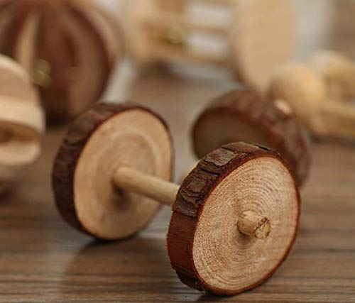 Bojafa 5 Pcs Natural Wooden Playing Chewing Toys for Small Animal Hamster Gerbil Mouse - Tunnel, Ball, Bell Roller, Dumbbell, Unicycle for Small Animals Molar Teeth Clean Toys - Thumbnail 6