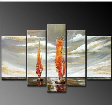 Sangu 100% Hand-painted Stretched and Framed Sailing Boat Cloud In the Sky Landscape Home Decoration Painting on Canvas Ready to Hang