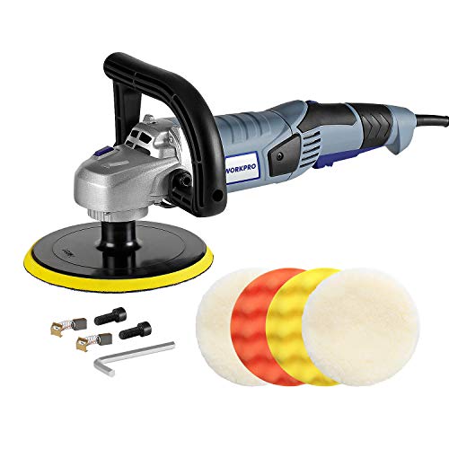 WORKPRO Car Polisher - 7-inch Variable Speed Orbital Buffer Waxer with 4 Buffing and Polishing Pads, Detachable Handle, Ideal for Car Sanding, Polishing, Waxing, Sealing Glaze