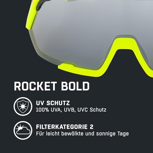 ROCKET BOLD - Wasserabweisende und Beschlagfreie Sport- & Fahrradbrille Mit 100% UV-Schutz Für Erwachsene, neon-pink yellow matt, One Size