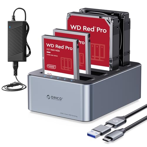 ORICO Aluminum Clone 4 Bay Hard Drive Dock, USB C Hard Drive Docking Stations for 2.5/3.5" SATA SSD/HDD up to 20TB, Offline Cloning Dock (6646C3-C)