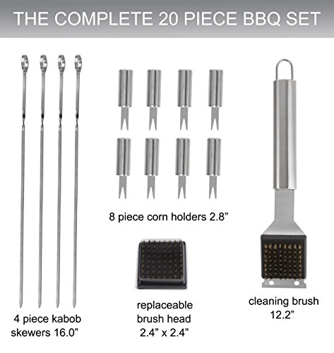 Grilljoy 20pcs BBQ Grill Tools Set, Stainless Steel Accessories in Aluminum Storage Case, Complete Outdoor Grilling Barbecue Utensils, Prefect Birthday Gift for Man
