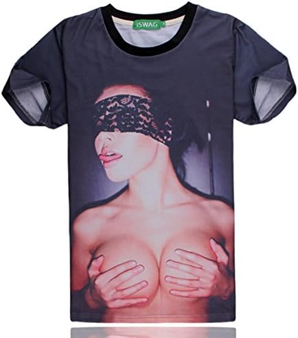 Angcoco Unisex Short Sleeve 3D Digital Print Spoof Tee Shirt - Naked Woman