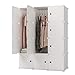 KOUSI Portable Clothes Closet Clothing Storage Plastic Dresser Shelves Armoire Wardrobe Moving Boxes Rack Bins Shelf Closet for Bedroom Organizers and Storage, White, 6 Cubes 2 Hanging Sections