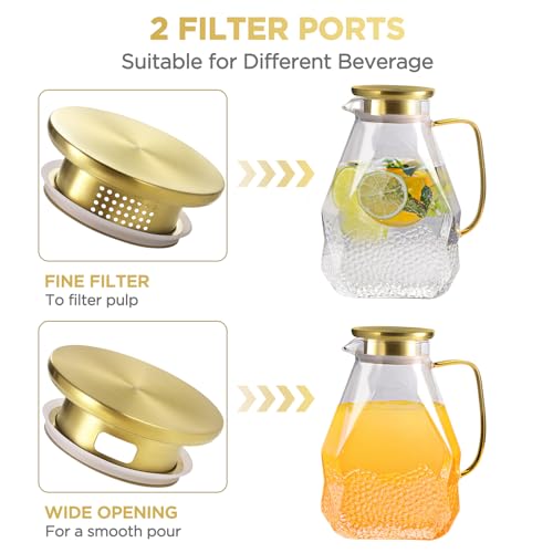 ecooe Glass Water Pitcher 1.8 Liter Glass Jug Fridge Door Glass Water Jug with Stainless Steel Lid, Transparent Glass Jug for Cold/Hot Water, Juice, Milk, Coffee, Tea