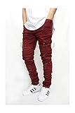 URBANJ MEN'S MAROON TWILL DISTRESSED SKINNY BIKER JEANS