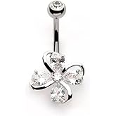 Pierced Owl 14GA 316L Stainless Steel CZ Crystal Clover Belly Button Ring