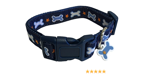 Amazon Com Top Paw Dog Collar Medium Neck Size 14 18 Dog Bone Charm Stars Pet Supplies