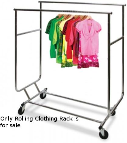 New Retails Chrome Finished Double Rail Folding Rolling Clothing Rack