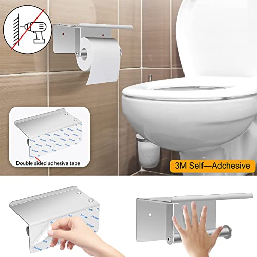 Bosszi Wall Mount Toilet Paper Holder, SUS304 Stainless Steel Bathroom Tissue Holder with Mobile Phone Storage Shelf, Brushed Aluminum