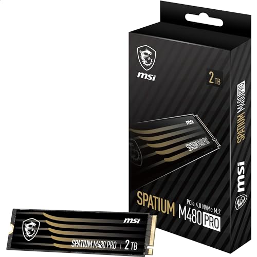 MSI SPATIUM M480 PRO SSD 2 TB – PCIe 4.0 NVMe M.2 interne SSD, 7400 MB/s Lesen & 7000 MB/s Schreiben, 3D NAND, integrierte Datensicherheit, Center – 5