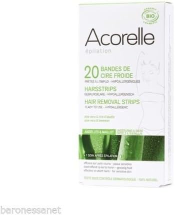 Acorelle Hair Removal Strips for Underarms & Bikini Line Aloe Vera X 20 Strips Strong Hair